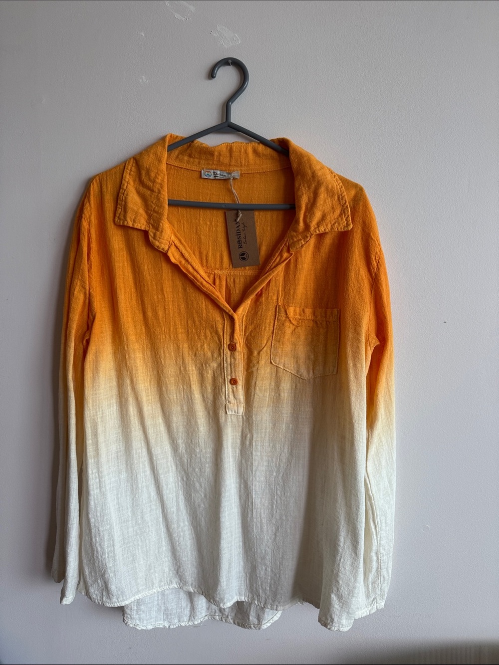 Ombre Button-Down Cotton Shirt - Orange to White